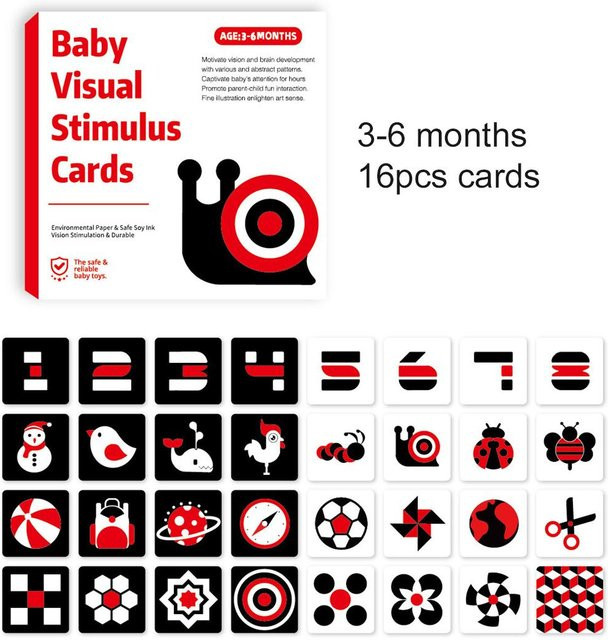 Fashnics Baby Visuelle Stimulationskarten, Schwarz-Weiß Blinkkarten, Lernspielzeuge für Neugeborene - Bild 1