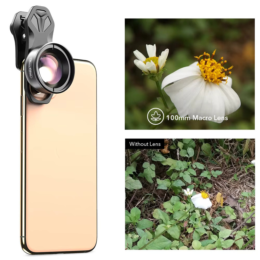 APEXEL 100mm Makro-Objektiv Set mit 4K HD Super Makro Linse, CPL- und Sternenfilter in Schwarz für iPhone XS Max, Samsung S9 und alle Smartphones - Bild 4