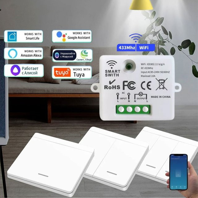 GGBEE Tuya Smart Home WiFi Lichtschalter in Weiß mit App- und Sprachsteuerung für Google Home und Alexa - Bild 1