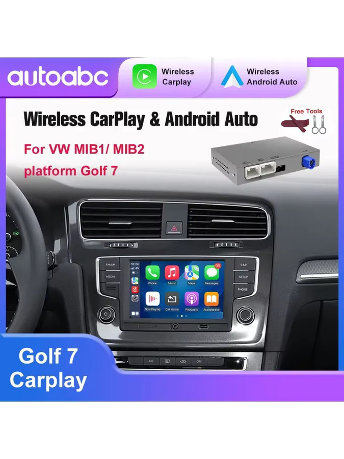 AUTOABC Wireless CarPlay und Android Auto Retrofit Kit für Volkswagen Golf 7 MIB1/MIB2 und Tiguan mit Bluetooth und Navigation in Silber - Bild 6