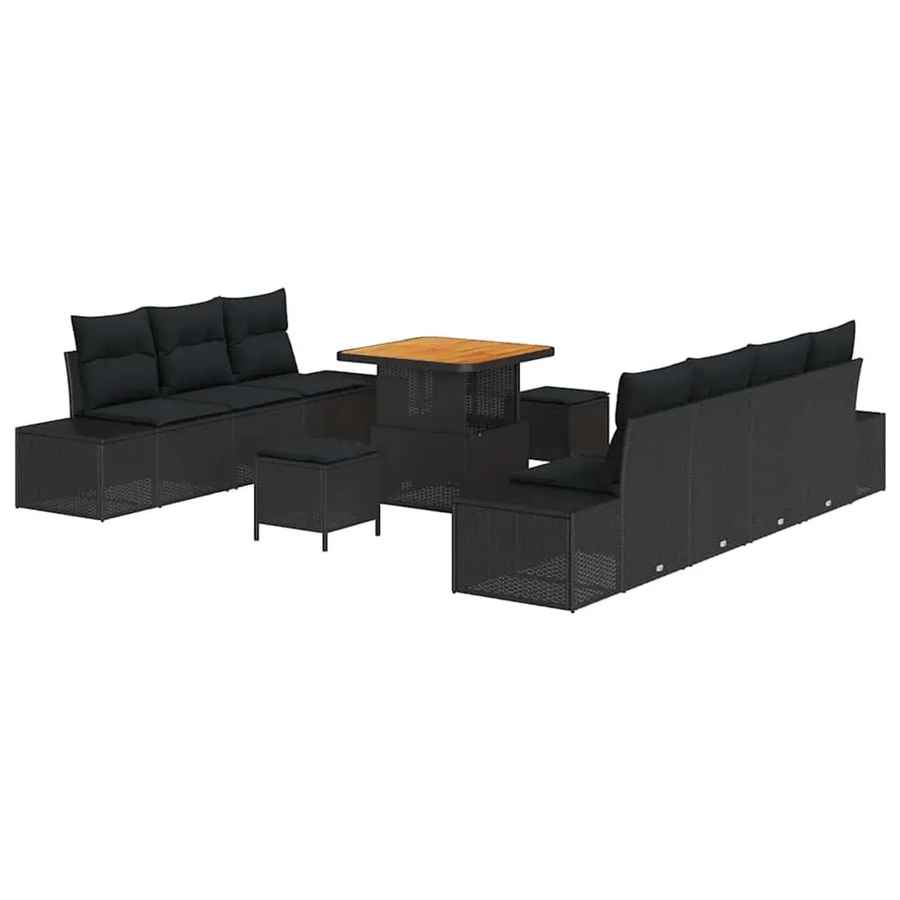 vidaXL Garten-Sofa-Set aus Polyrattan mit Kissen, 10-teilig, Schwarz - Bild 2