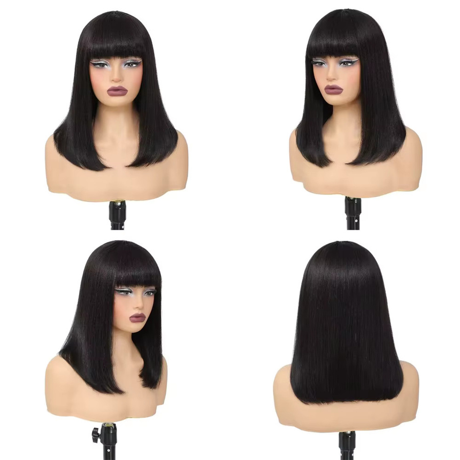 HALOQUEEN HAIR Echthaar-Perücke, Kurzer Bob mit Pony, Light Yaki, 180% Dichte - Bild 3