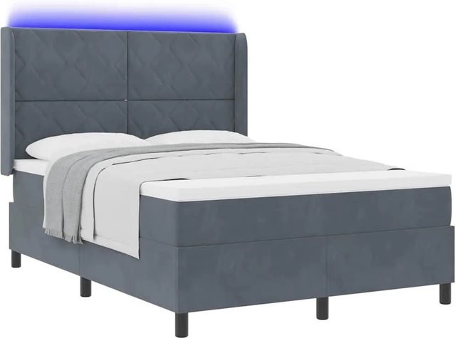 vidaXL Boxspringbett mit Matratze und LED-Unterbettbeleuchtung aus Samt in Dunkelgrau, B/T/H: 140 x 200 x 147 cm - Bild 1