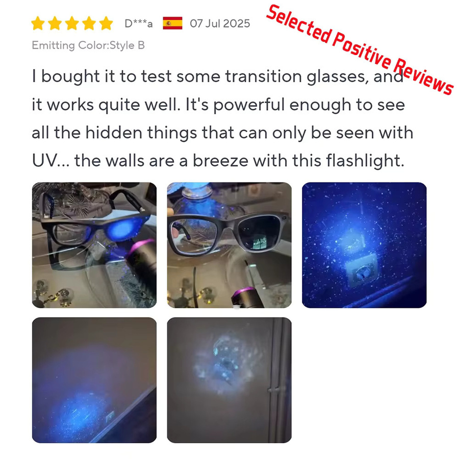 KENSUN UV-Taschenlampe 365 nm mit schwarzem Spiegel und violettem Licht, wiederaufladbar via USB-C, Schwarz/Violett - Bild 3