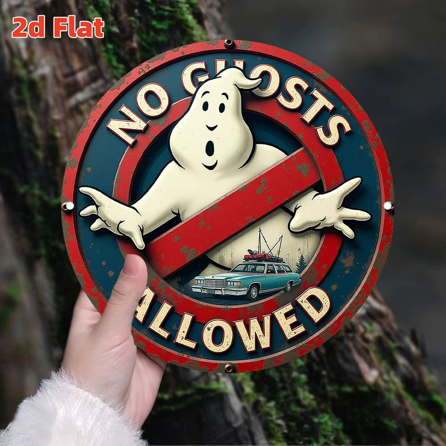 Ghostbusters Metallschild Potdemiel No Ghosts Allowed Vintage Wandkunst aus Aluminium, Rund, Mehrfarbig, Durchmesser: 20 cm - Bild 3