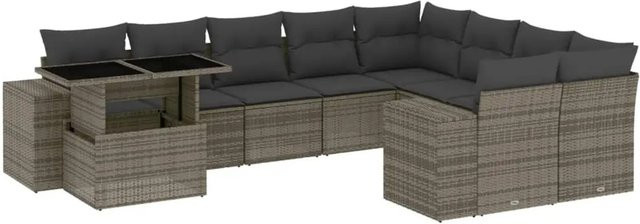 vidaXL 10-tlg. Garten-Sofagarnitur in L-Form aus grauem Poly-Rattan mit Kissen und pulverbeschichtetem Stahlgestell - Bild 1