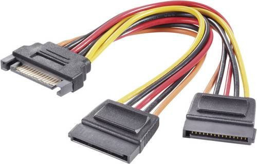 Renkforce Strom Y-Adapter 1x SATA-Strom-Stecker 15pol. auf 2x SATA-Strom-Buchse 15pol., 0,15m, Schwarz, Rot, Gelb - Bild 1