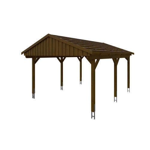 Skan Holz Carport Fichtelberg aus Fichte in Braun mit spitzer Dachform, Breite: 423 cm, Höhe: 326 cm - Bild 3