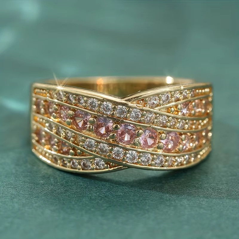 YoYo Kreuzband-Ring, Gold, Rosa Zirkonia, Damen - Bild 2