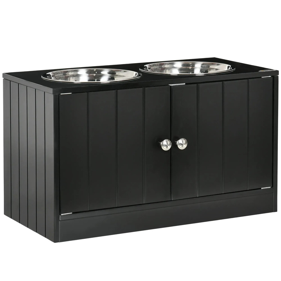 PawHut Futterstation aus MDF und Edelstahl in Schwarz, B: 30 cm, T: 30 cm, H: 35,5 cm - Bild 2