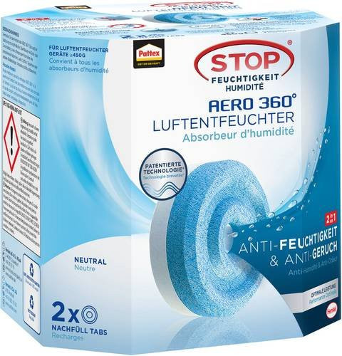 Pattex Luftentfeuchter-Nachfülltabs AERO 360 Granulat Blau 2x450g für 50m³ - Bild 1
