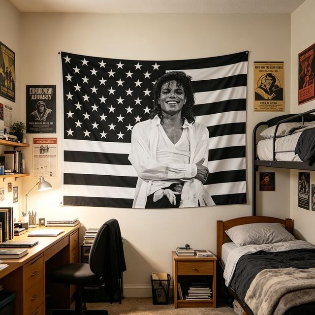 VIKAMA Wandteppich Michael Jackson mit amerikanischer Flagge, Retro Pop-Star Wandbehang in Multicolour, Rechteckige Wandkunst für dein Schlafzimmer oder Musikzimmer, Breite: 60 cm, Höhe: 40 cm - Bild 1