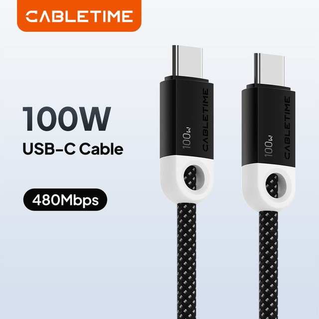 CABLETIME USB-C Schnellladekabel 100W in Schwarz für iPad, MacBook Pro, Xiaomi, Samsung und Huawei - Bild 1
