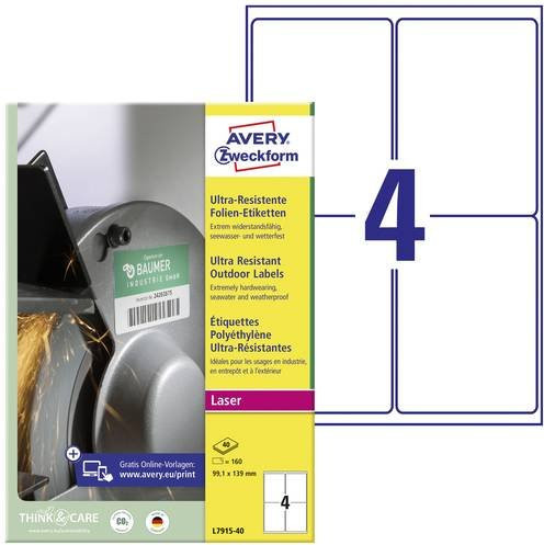 Avery Zweckform L7915-40 Universal-Etiketten aus weißer Polyethylenfolie, 160 Stück - Bild 1