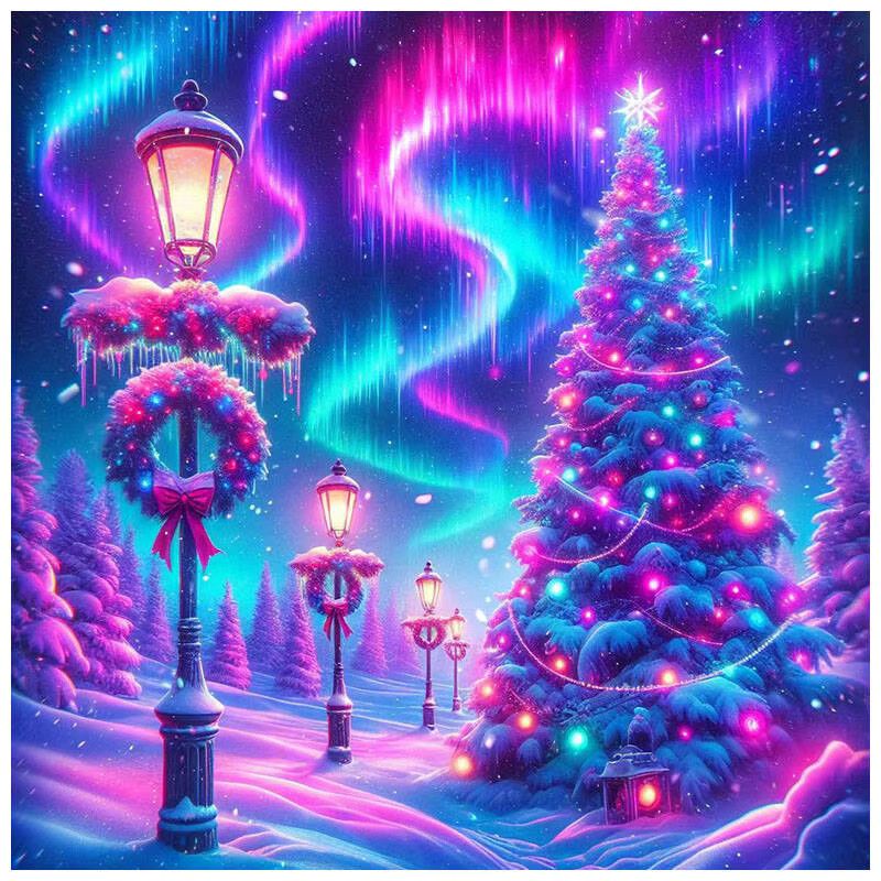HUACAN Diamantmalerei Weihnachtsbaum Winter Landschaft als Wanddeko Set mit bunten Full Round Strasssteinen - Bild 4
