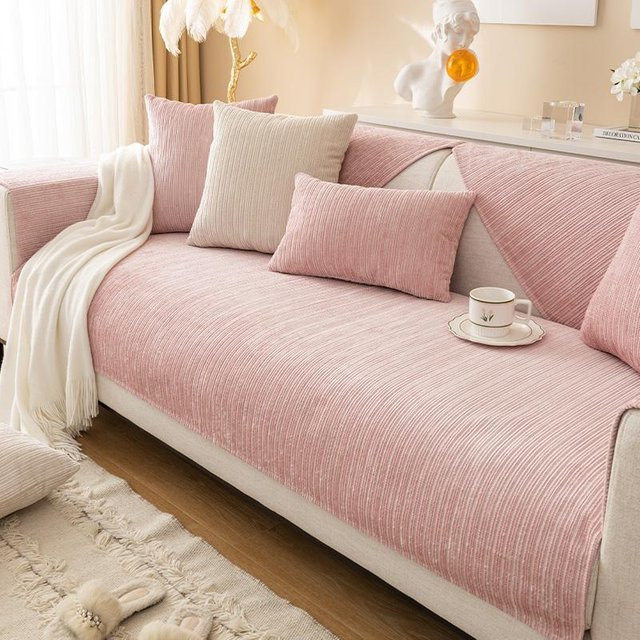 FebEr Nordic Chenille Sofabezug in Pink, rutschfeste Sitzmatte für Sessel und Ecksofas, B/B: 70 x 70 cm - Bild 1