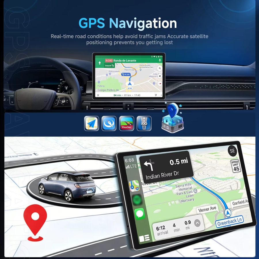 Podofo 11,5-Zoll Autoradio Multimedia-Player mit 4+64GB, kabelloses CarPlay und Android Auto, GPS-Navigation, FM RDS Stereo EQ und Spiegelung in Schwarz - Bild 4