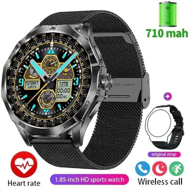 Lucky Start GPS-Tracker-Smartwatch für Herren mit 1,85 Zoll Ultra-HD-AMOLED-Bildschirm, Bluetooth-Anruf, SpO2-Messung und 710 mAh Akku, Schwarz - Bild 1