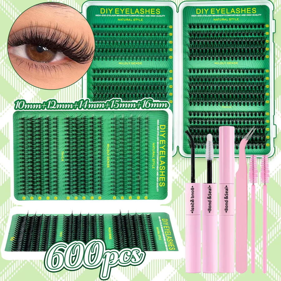 600-teiliges D-Curl Fluffy Cluster-Wimpern-Set, 10–16 mm, Black, Natürlich - Bild 4