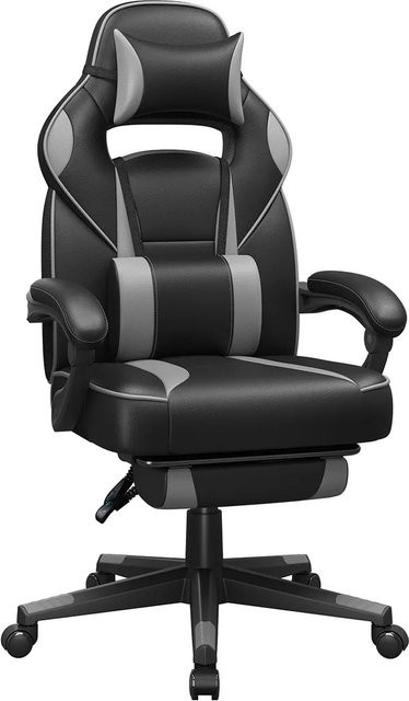 SONGMICS Gaming-Stuhl aus Kunstleder mit Kopfkissen in Schwarz-Grau - Bild 2