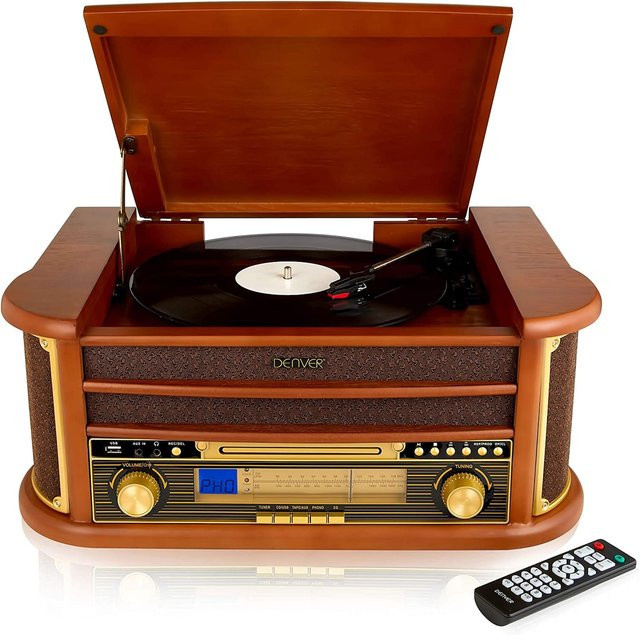 Denver MCR-50 Retro Musiksystem in Braun mit Plattenspieler, CD-Player, Kassettendeck und USB-Anschluss - Bild 2