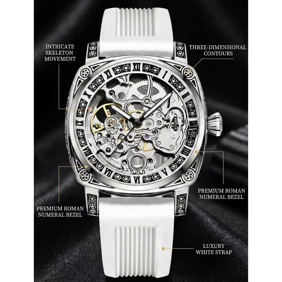 CAROTIF Armbanduhr Automatik, Silber, Silikonarmband, Herren - Bild 4