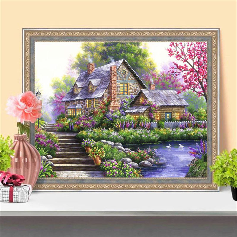 FIYO Diamond Painting Landschaft und Blumen 5D Diamantstickerei Mosaik-Kit, mehrfarbig, B/H: 30 x 20 cm - Bild 3