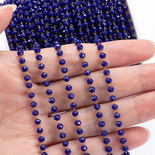 MINGXUAN Edelstahlkette, Royal Blue Crystal Stone, Rosa Perlen, 1 Meter, Unisex - Bild 1