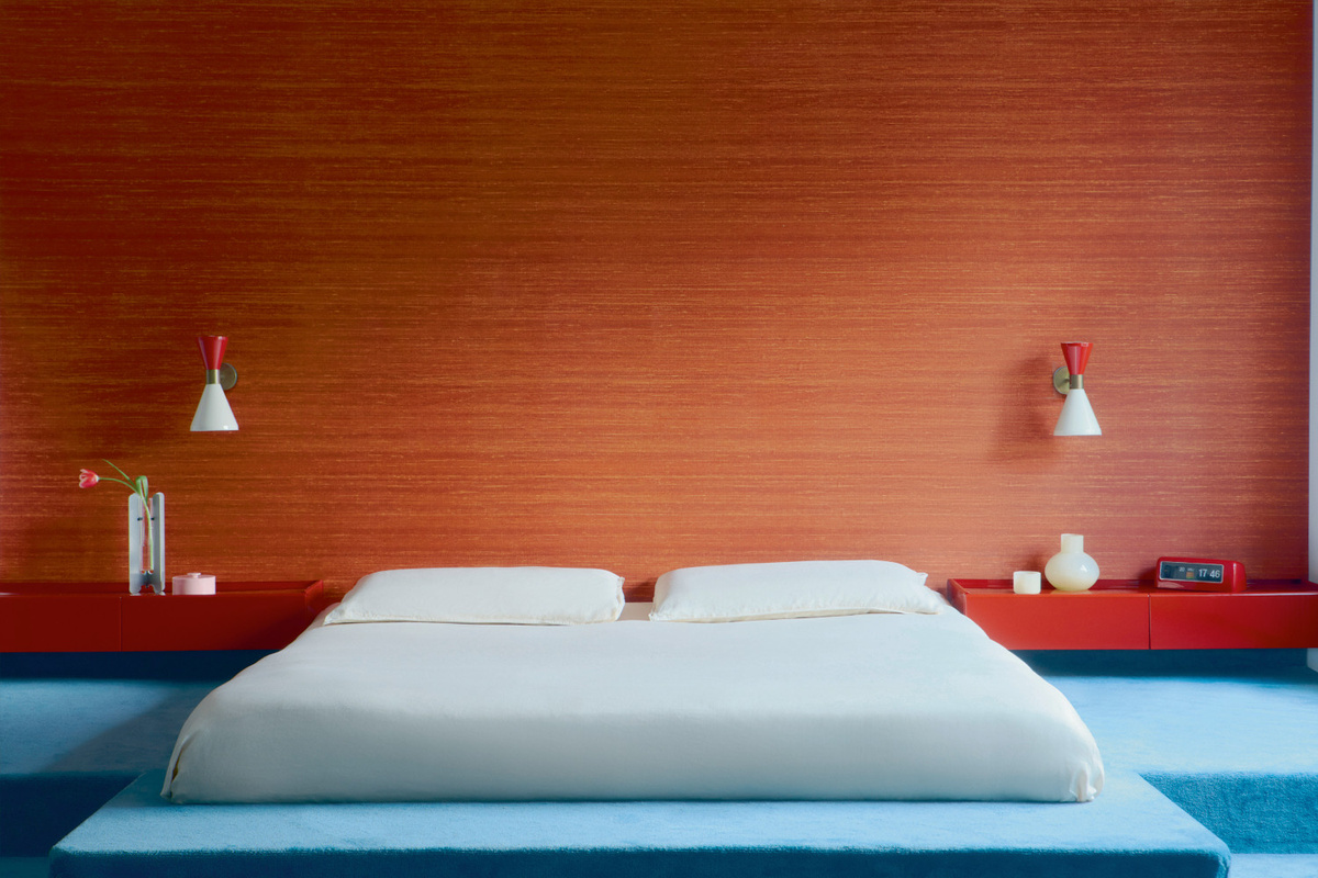 Élitis Wallpaper Kosa Silk VP 928 32 in Orange, waschbare Vinyl Tapete im Mid-Century Design mit mattem Finish - Bild 2