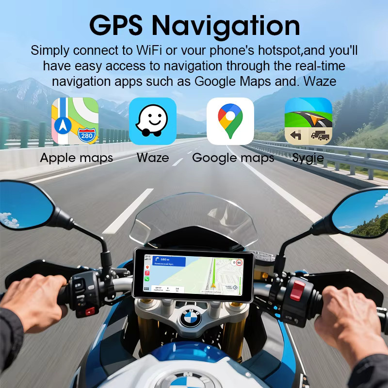 Jansite Drahtloses CarPlay und Android Auto Motorrad Display mit GPS Navigation für BMW R1200GS R1250GS, 6,86 Zoll, Schwarz - Bild 4