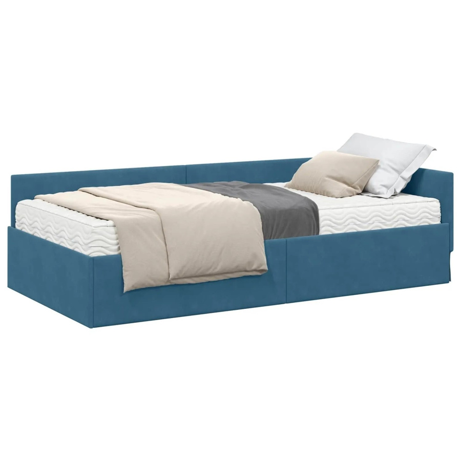 vidaXL Eckbettgestell mit Matratze, 2-teiliges Set, Blau, Samt - Bild 2