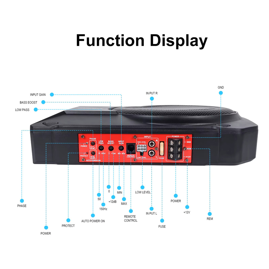 Podofo 10-Zoll Aktiver Subwoofer 800W Unter-Sitz-Autoaudio-Gehäuse in Schwarz mit Audiokabel und Audioprozessor - Bild 4