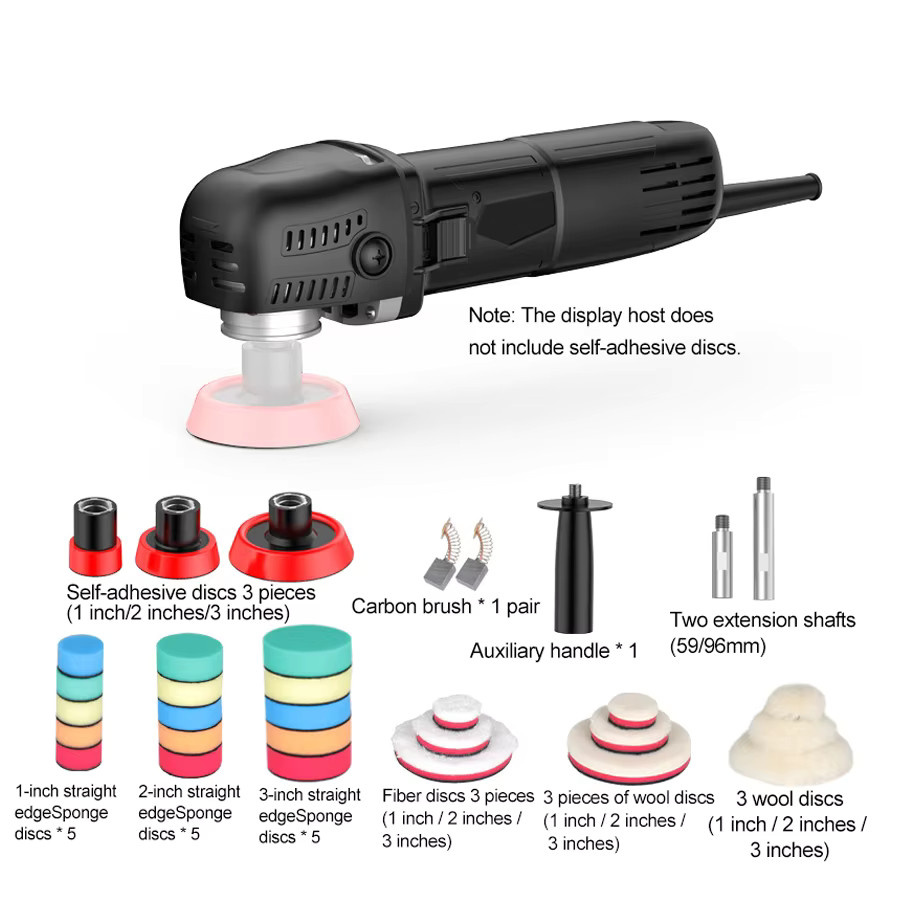 DWiusty Mini-Poliermaschine Rotationspolierer für die Autopflege in Schwarz mit 27 Polierpads und M14-Gewinde-Verlängerungsstangen (75mm, 100mm, 140mm) - Bild 3