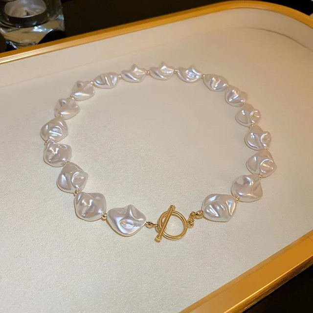 Choker-Halskette Faux-Perlen, Kreis-Anhänger, beige, Damen - Bild 1