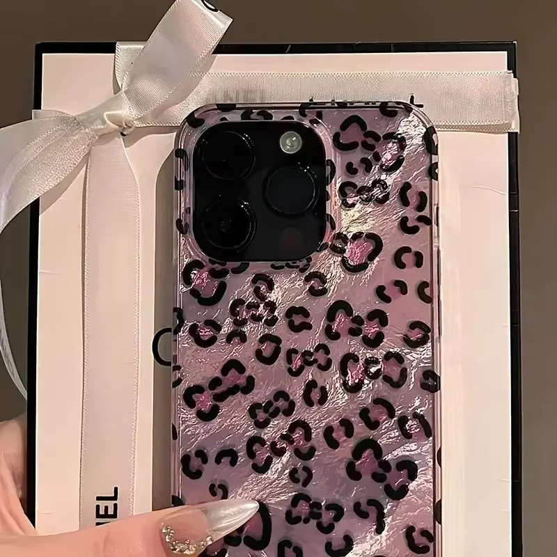 Stoßfeste Handyhülle mit rosa Leopardenmuster und Glacier Pattern für iPhone 16 15 14 13 12 11 Pro Max Plus X XR XS - Bild 2