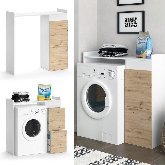 Vicco Waschmaschinenschrank Alf für das Badezimmer in Weiß und Artisan-Eiche, B/T/H: 99 x 33,8 x 98 cm - Bild 1