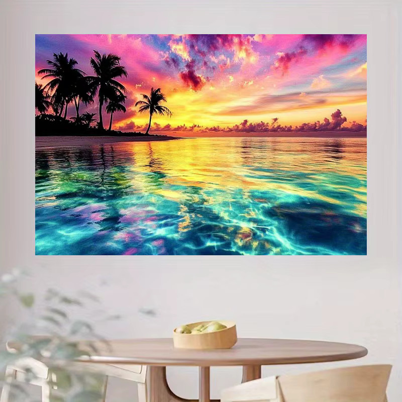 VIKAMA Wandteppich Tropischer Sonnenuntergang mit Palmen und Strand in Multicolour, B/H: 60 x 40 cm - Bild 4