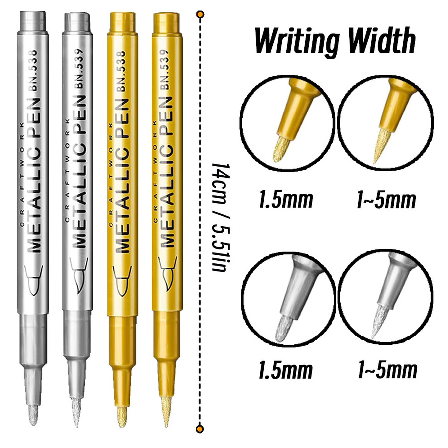 LOLEDE Metallic Marker Set mit weichen Pinseln, 20 Stück Permanent Stifte in Gold und Silber für Glas, Keramik, Harz und Scrapbooking - Bild 2