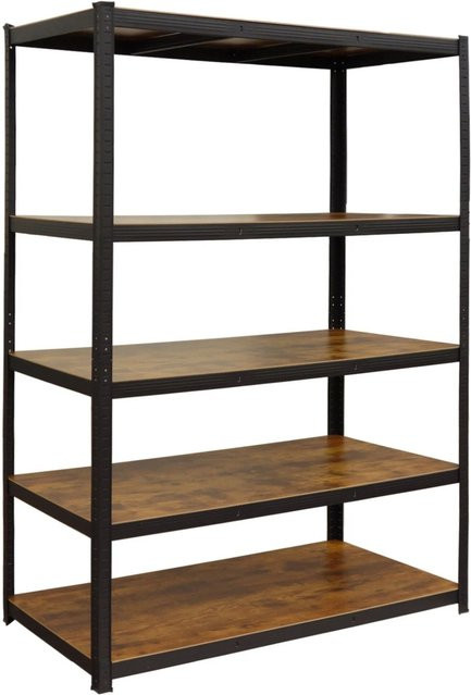 Relaxdays Schwerlastregal im Industrial-Chic aus Stahl, MDF und Kunststoff in Schwarz und Braun, H x B x T: 200 x 120 x 40 cm - Bild 1