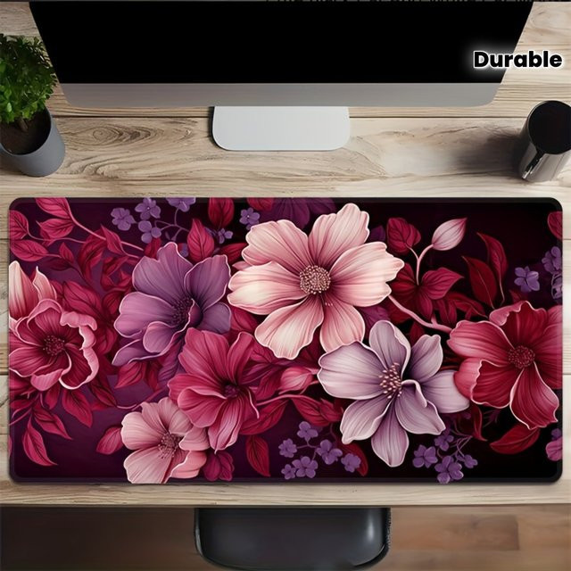 Großes Blumen-Mauspad für PC-Gaming, wasserabweisende und rutschfeste Schreibtischunterlage in Multicolour - Bild 1