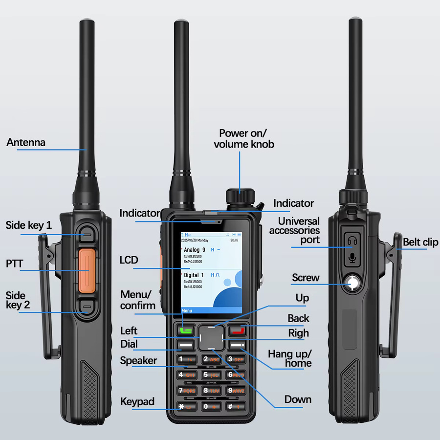 ABBREE AR-880 DMR Walkie Talkie in Schwarz, IP67 Wasserdicht, UHF/VHF Dual Mode, Analog, 512 Kanäle, SMS und VOX Funktion - Bild 6