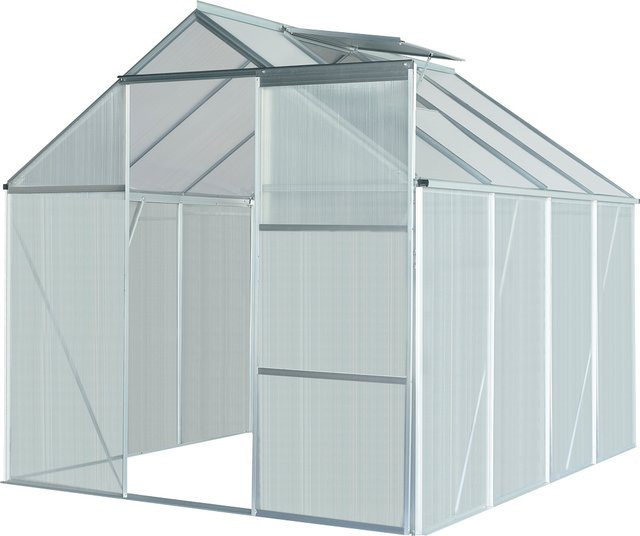 Aluminium Gewächshaus Boston von Green Yard in Silber mit Dachfenster und Einzelschiebetür, B/T/H: 250 x 190 x 193 cm - Bild 1