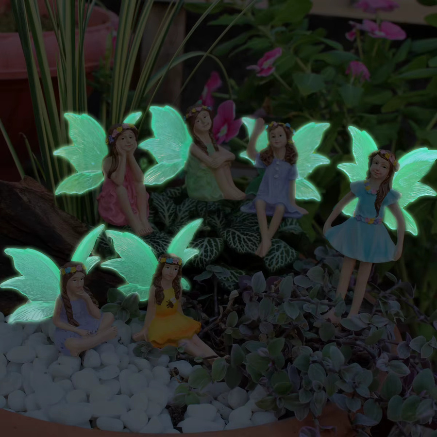 Set mit 6 Blumenfee-Statuen aus Harz für Garten und Blumentöpfe, bunte Gartendekoration - Bild 2