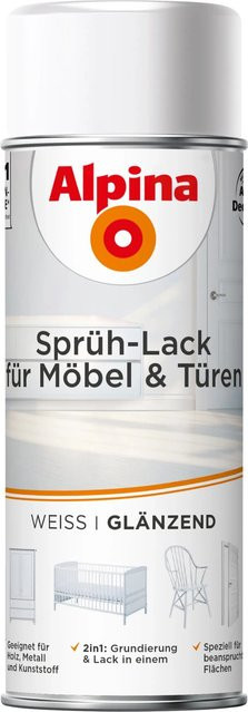 Alpina Sprühlack für Holz, Möbel und Türen, Weiß, glänzend, 400 ml - Bild 1
