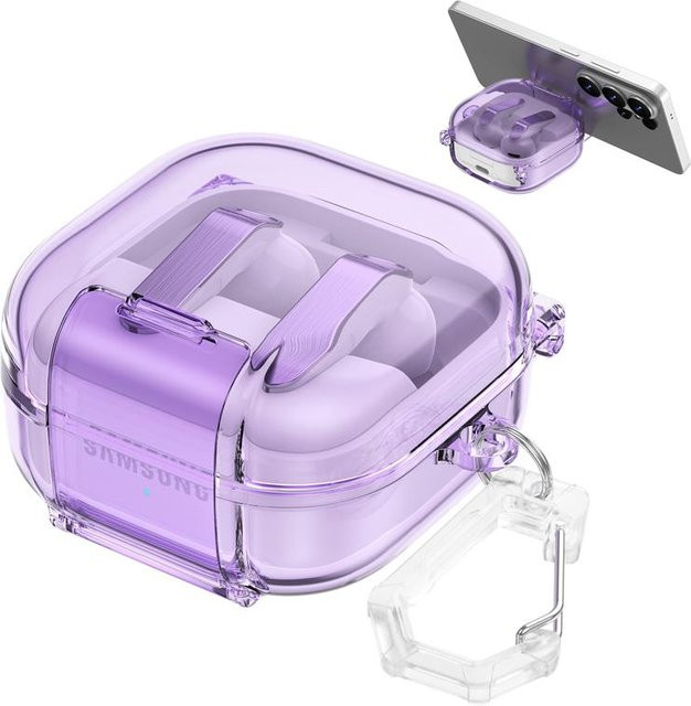 Samsung Galaxy Buds 4 Pro und Buds 4 Schutzhülle mit Telefonständer und Schlossclip, transparent, violett - Bild 1
