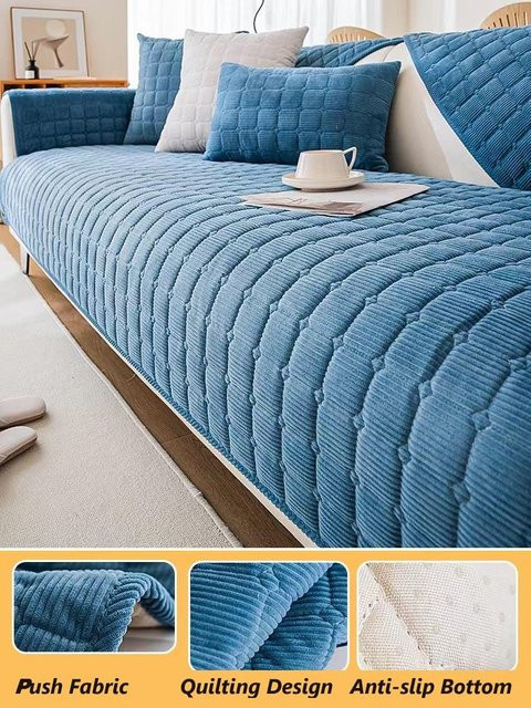 Rutschfester Plüsch-Sofabezug aus Polyester in Blau, B/H: 70 x 120 cm - Bild 1