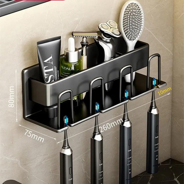 Yiran Furniture Zahnbürstenhalter aus Aluminiumlegierung für das Badezimmer, Schwarz, Wandmontage ohne Bohren - Bild 1