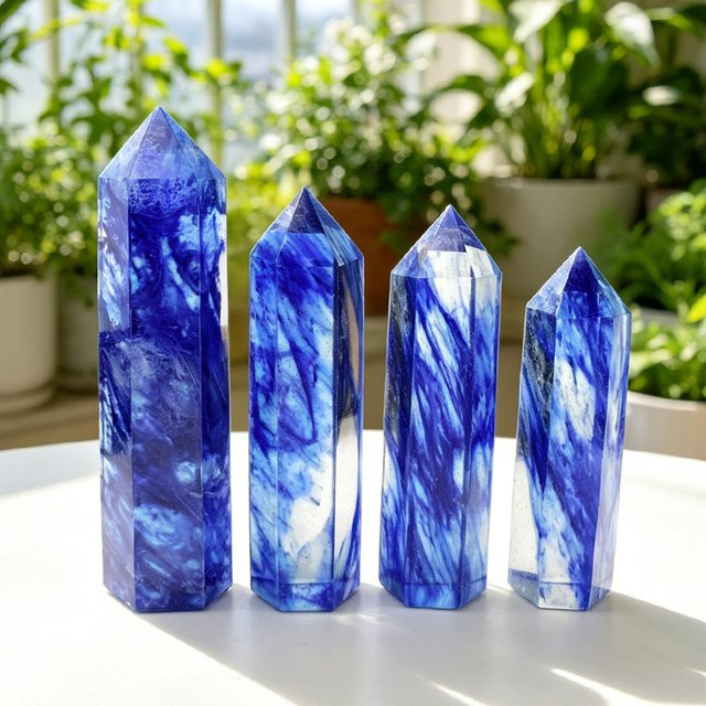 Blauer Quarzkristall-Spitzstab von RYCRYSTAL als Heilstein-Obelisk für Meditation und Heimdekoration - Bild 1