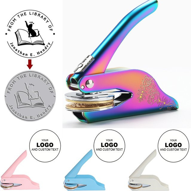 Personalisierter Buch-Prägestempel mit individuellem Logo-Design aus Metall in Grün - Bild 1