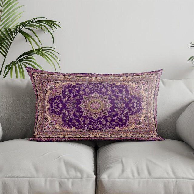 Heimdeko Rechteckiger Kissenbezug mit exotischem lila Muster in Grau, B/H: 50 x 30 cm - Bild 1